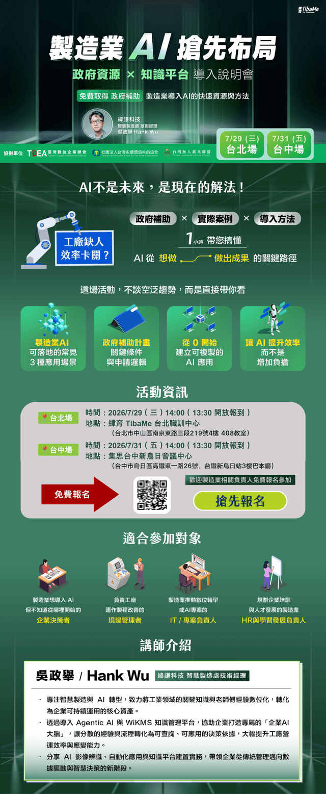 製造業 AI 搶先布局:政府資源 × 知識平台 導入說明會